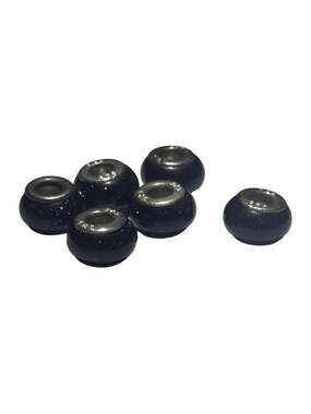 Lot of 6 Dark Blue Sparkle Sandstone Large Hole Eurobeads with 925 Silver Cores